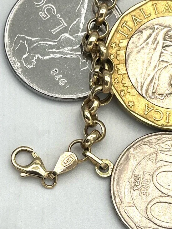 14K Italian Solid Yellow Gold Round Link 7” Lire / Lira Coin Charm Bracelet - Picture 4 of 8